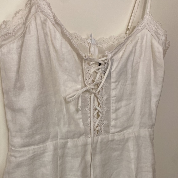 reformation Reid white linen lace up mini dress - Picture 3 of 6